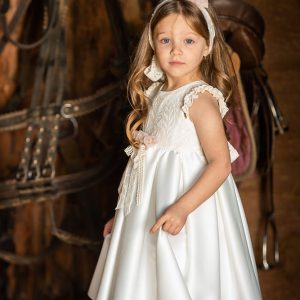 Βαπτιστικό φόρεμα με δαντέλα και σατέν φούστα Vinte Li 2923