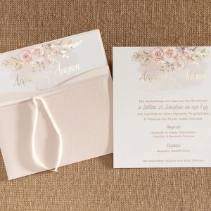 Προσκλητήριο γάμου floral ροζ παλ 2517