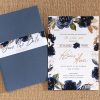 Προσκλητήριο γάμου floral γκρι μπλε 2550