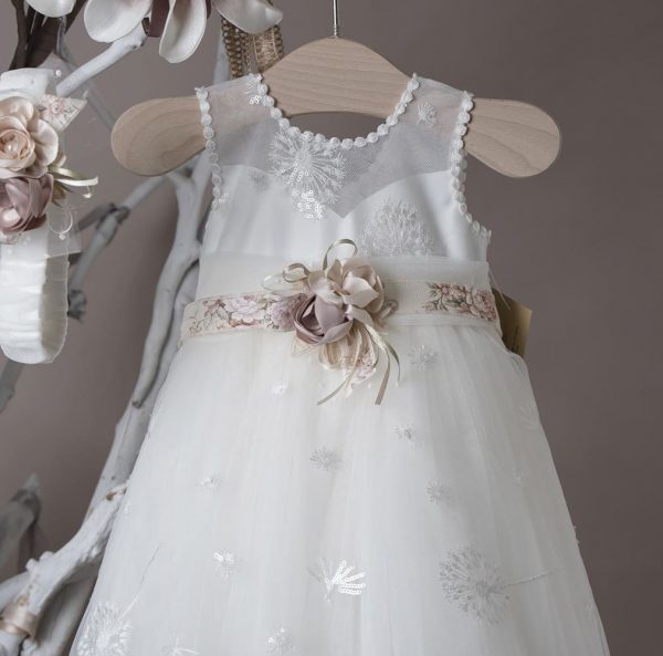 Βαπτιστικό φόρεμα για κορίτσια λευκό με λουλούδι 21K411 La Christine