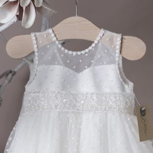 Βαπτιστικό φόρεμα για κορίτσια λευκό πουά δαντέλα 21K413 La Christine