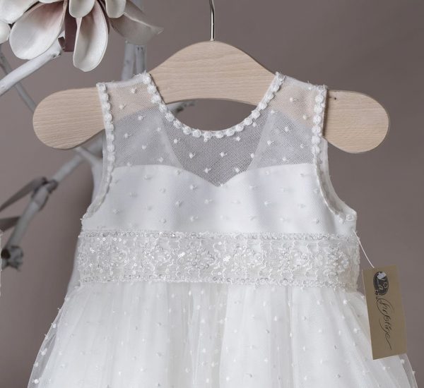 Βαπτιστικό φόρεμα για κορίτσια λευκό πουά δαντέλα 21K413 La Christine