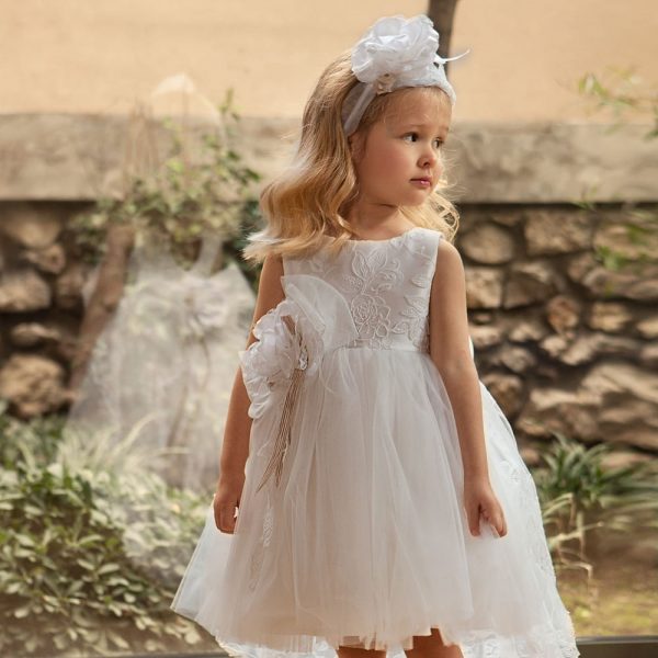 Βαπτιστικό φόρεμα με τούλι και ουρά 548-1 Dolce Bambini